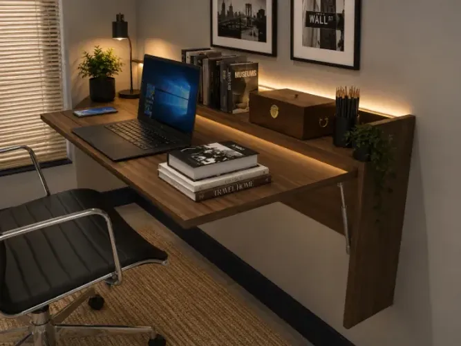 Mesa Dobrável Delluxe. Home Office Multifuncional Super Chique. L100cm x P60cm
