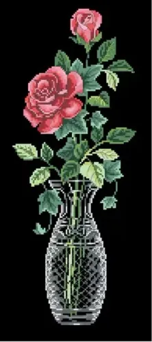 Kit para fazer Ponto Cruz Rosa no Vaso 18ct 