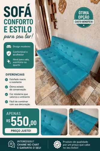 Sofá cama na cor azul /turqueza.