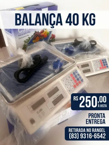 Balança de ate 40kg, nova com painel frente e verso, com bateria recarregavel e carregador