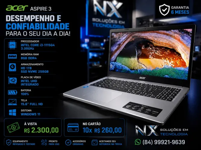 Acer Aspire 3 | Intel Core i3 11ª Geração | SSD NVMe + 8GB RAM