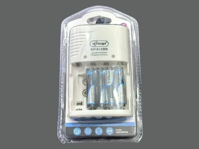 Kit Carregador de Pilhas + 4 Pilhas Recarregáveis AAA