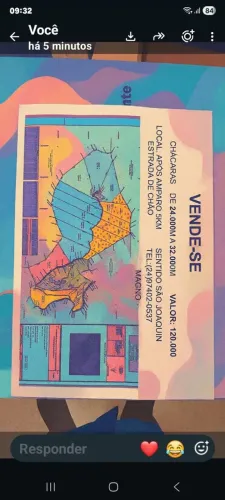 Vendo chacaras medindo 24 mil metros a 32 mil metros ,topografia morro e baixada