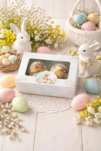 Caixinha presente de Páscoa com dupla de ovos decorativos