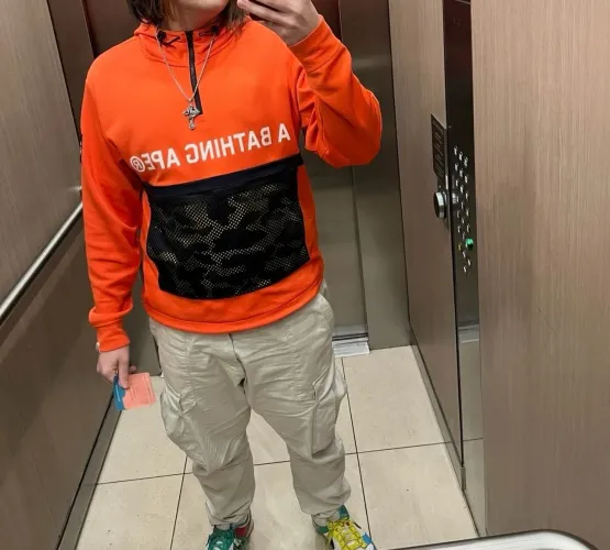 Moletom BAPE 1st Camo Pocket Half Zip Hoodie Laranja Original