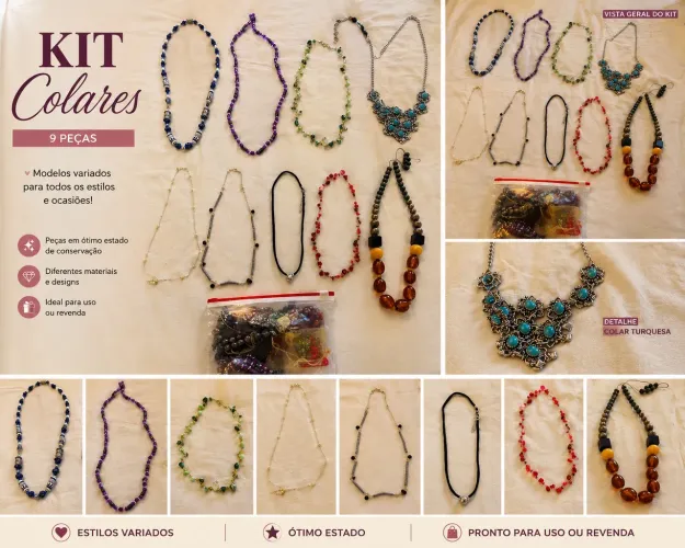 Kit com 9 Colares Femininos Variados | Bijuterias |