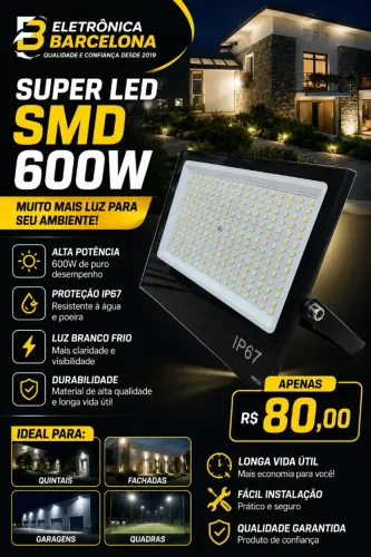 Refletor de Led 600W Branco Frio