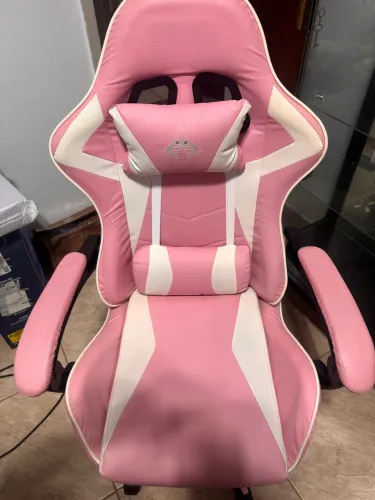 Cadeira Gamer Python Fly Rosa/Branco reclinável