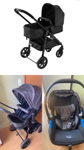 Carrinho de bebê Burigotto Convert 3 em 1 + Bebê Conforto Touring X - Completo
