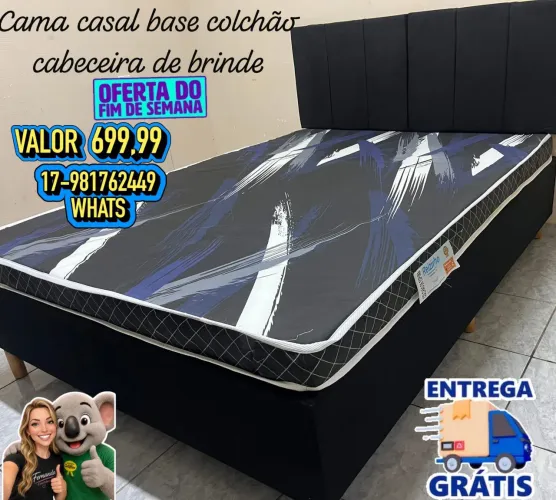 CAMA CASAL BASE COLCHÃO E CABECEIRA DE PAREDE DE BRINDE ENTREGAMOS NO CONFORTO DO SEU LAR 