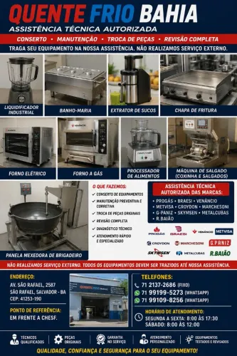 MANUTENÇÃO DE EQUIPAMENTOS PARA PADARIAS, LANCHONETES E RESTAURANTES