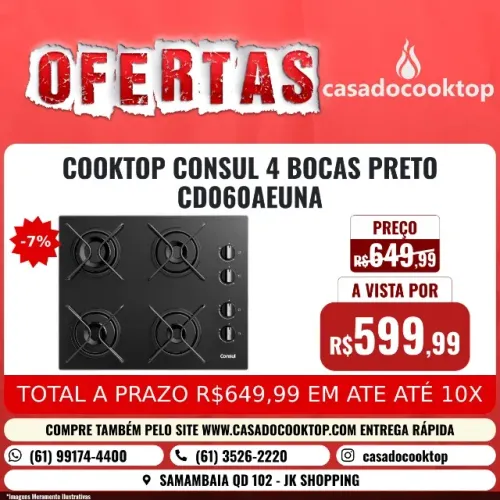 COOKTOP CONSUL 4 BOCAS PRETO CD060AEUNA