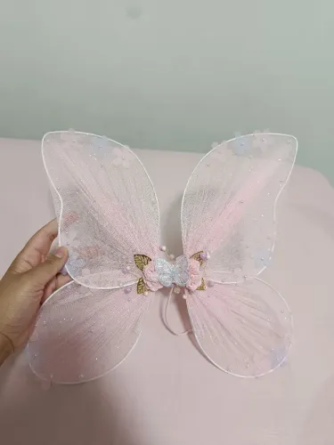 Asa de borboleta jardim encantado rosa e lavanda com glitter