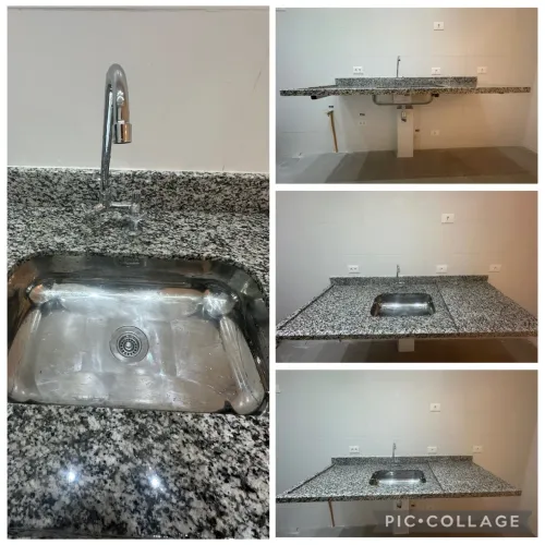 Pedra pia cozinha + Cuba + Torneira
