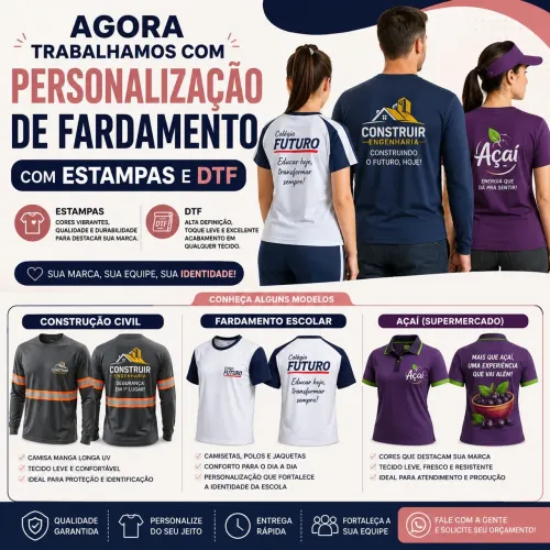 ? PERSONALIZAÇÃO DE FARDAMENTOS COM ESTAMPAS E DTF