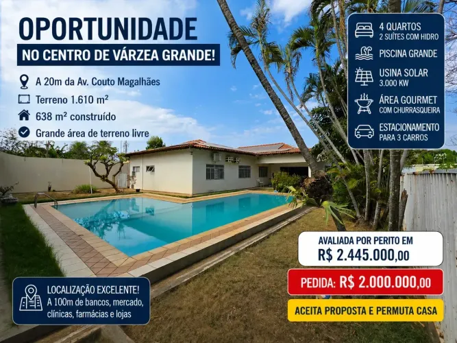 OPORTUNIDADE! Imóvel com 1.610 m² no Centro de Várzea Grande