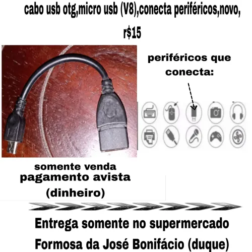 Cabo adaptador otg micro usb(V8) conecta periféricos novo r$15