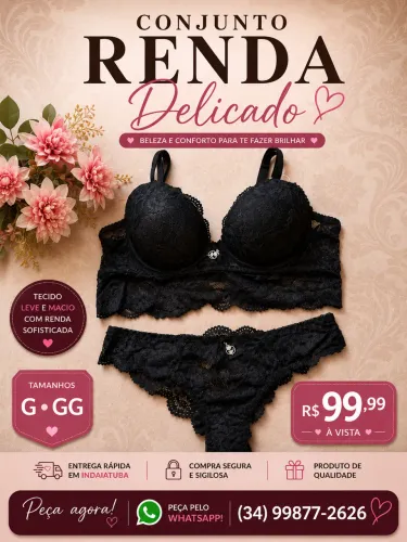 Conjuntos lingerie calcinha e sutiã dia dos namorados