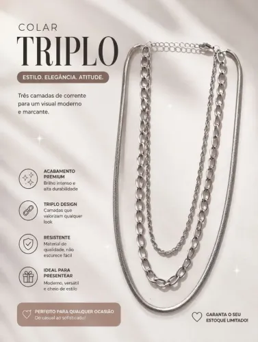 Colar triplo gargantilha aço inoxidável