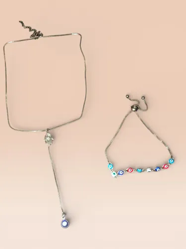 Conjunto pulseira e corrente olho grego