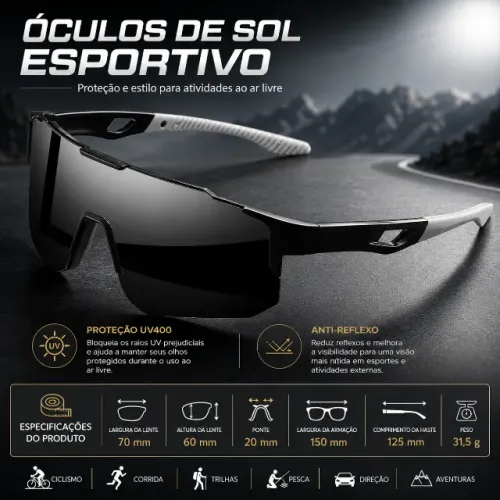 Óculos de Sol Esportivo UV400 Anti-Reflexo Ciclista