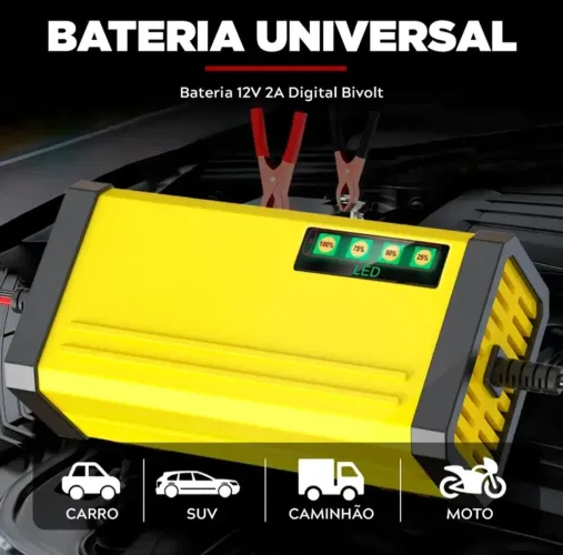 Carregador de bateria veicular Carro e Moto12v