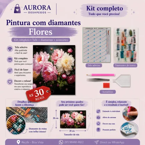 Pintura com diamantes: Flores