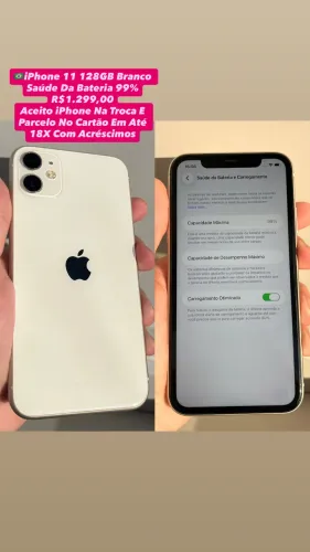 iPhone 11 128GB Branco ( Saúde Da Bateria 99% ) Em Ótimo Estado