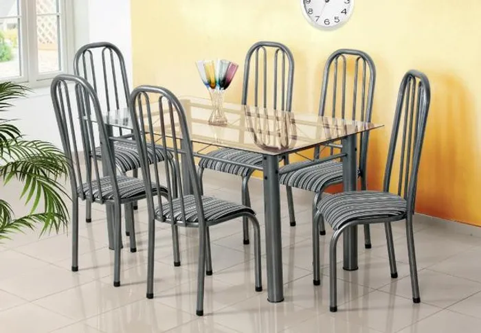 Conjunto Madri mesa jantar vidro com 06 cadeiras = Frete + montagem grátis!