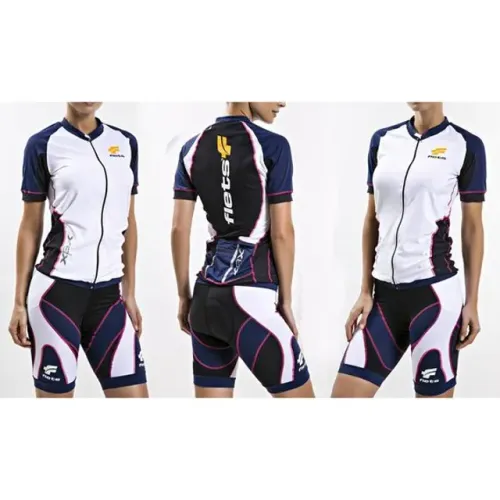 R$170,00 Camisa Ciclismo Flets X3X Feminina, Manga Curta Azul, Tam-M.