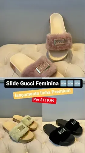 Sandália Slide feminina Gucci lançamento primeira linha 