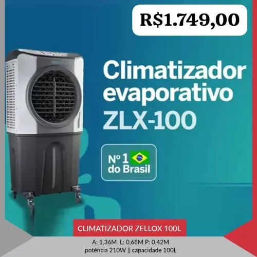 Climatizador Evaporativo Zellox ZLX-100 - 100L - Novo