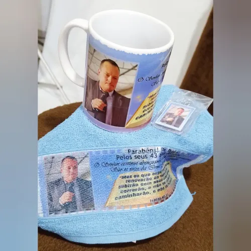 Kit Caneca + Toalha Personalizado + Mini CHAVEIRO 3x4