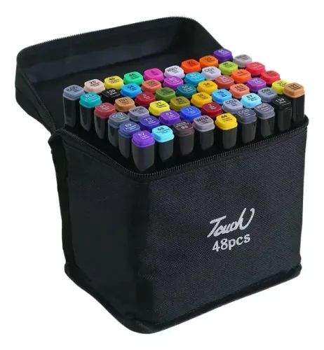 Kit com 48 Canetas Marcadoras de Ponta Dupla + Bolsa de Transporte