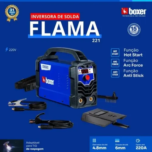 Inversora de Solda Flama 221 220V Boxer - Maquinas Profissionais parcelado em até 10x 
