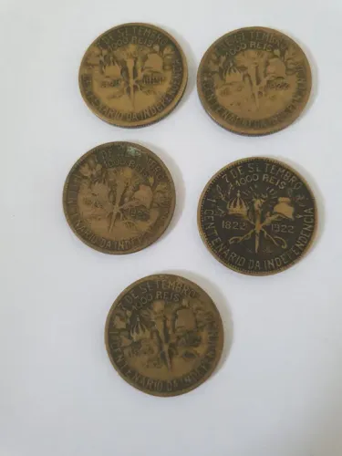 5 Moedas 1000 Réis 1922 comemorativas do centenário da independência do Brasil