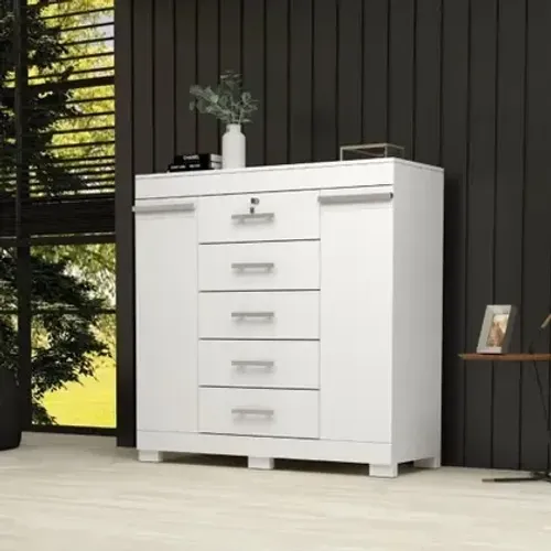 Cômoda 5 Gavetas 2 Portas Com Sapateira pr55m