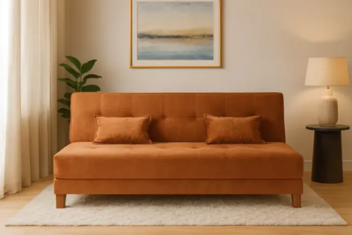 Sofa Cama Arpoador Terracota Veludão. Receba Amanhã.