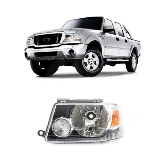 Farol Principal Ford Ranger 2004 ate 2009 Esquerdo, Cromado,Manual Depo