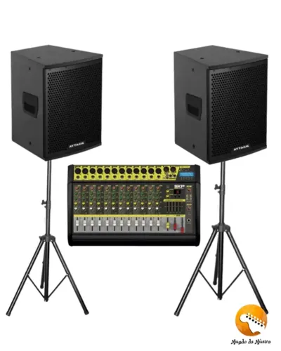 Kit Igreja Caixa Acustica Attack Vrf-810 08 100w C/ Tripé Mxt C/ Suporte + Mesa SKP VZ-120