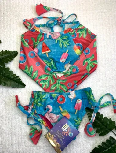 Conjunto de Biquíni Infantil com Manga Longa