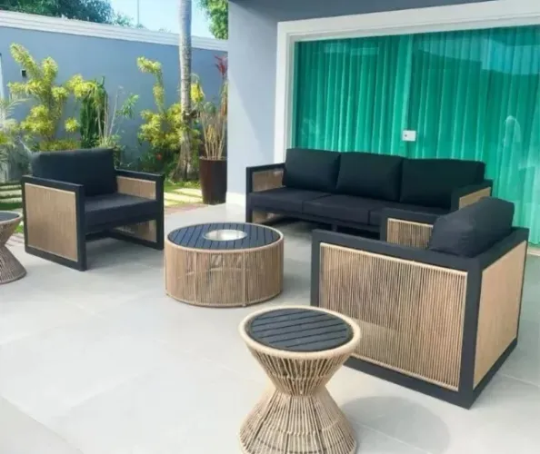 Conjunto de sofá luxo em corda náutica + Champanheira