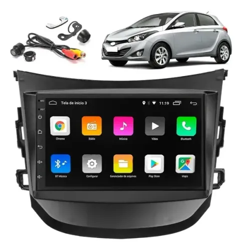 Central Multimídia Android 7 Pol. Carplay/A. Auto s/ fio  Hb20 2012 À 2019
