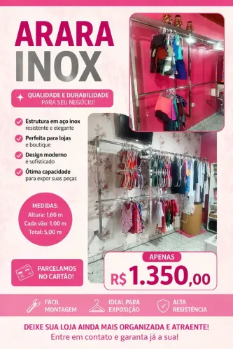 Arar de roupas pra loja no inox 