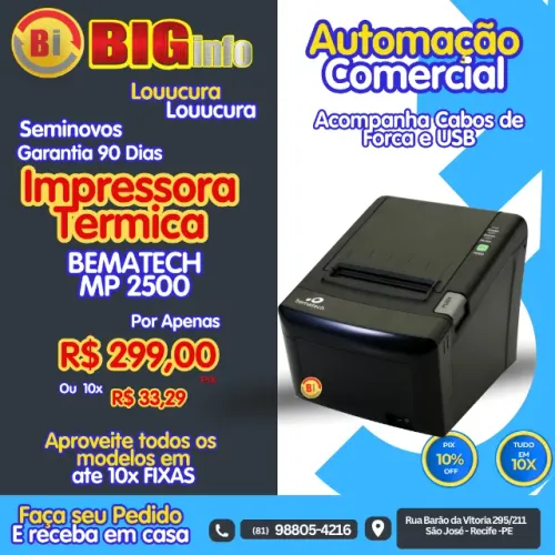 Impressora Térmica MP-2500 TH Bematech USB - Em ate 10x Fixas