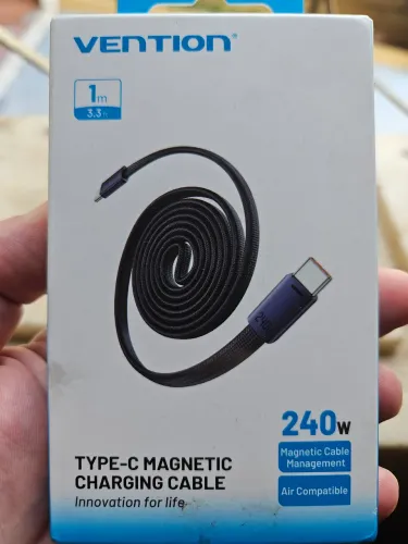 Cabo Magnético USB-C Vention 240W<br><br>Marcas+<br><br>Tipo C para Tipo C PD3.2 Ultrafino