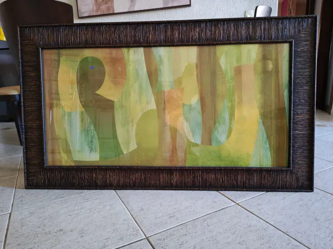 Quadro decorativo, tema abstrato, com vidro, perfeito,1,45 x 0,80 m
