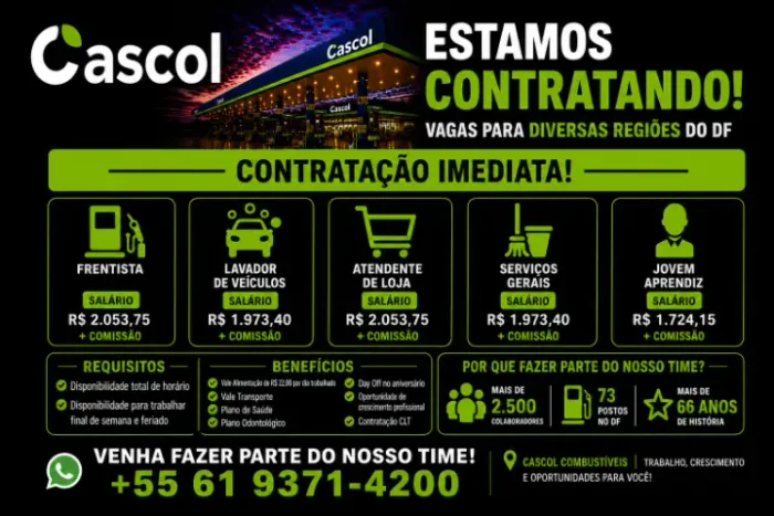Vagas: Frentista e Lavador de Veículos