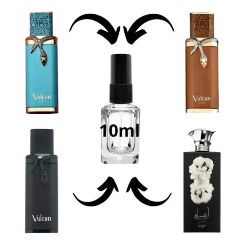 kit 4 decant 10ml cada vulcan feu, vulcan sable, vulcan black e anssam silver
