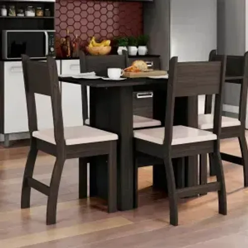 Mesa de Jantar Milano com 4 Cadeiras Amendoa/Savana
